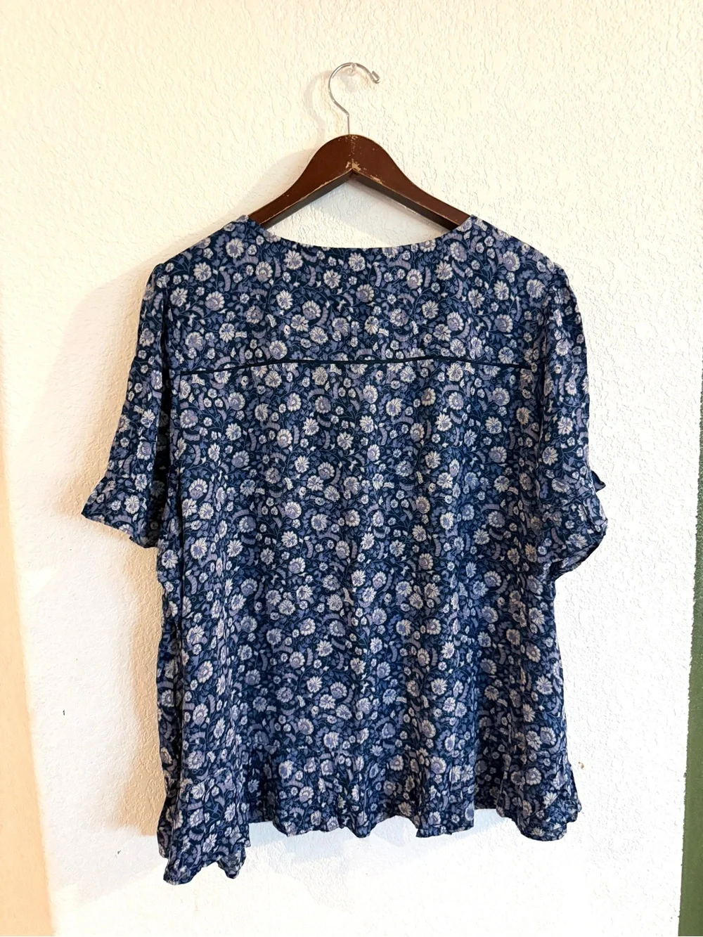 Lucky Brand Womens Shirt Blouse Blue Floral Short Sleeve Lace Plus Size 3X